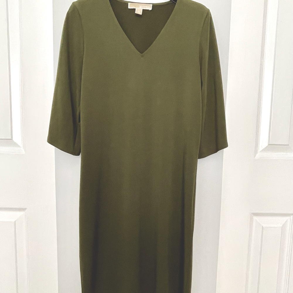 Michael Kors Olive Green V-Neck Knee Length Dress